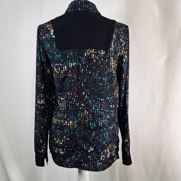 Derek Lam for DesigNation Womens Small Abstract Print Button Down Blouse Black - Picture 6 of 10